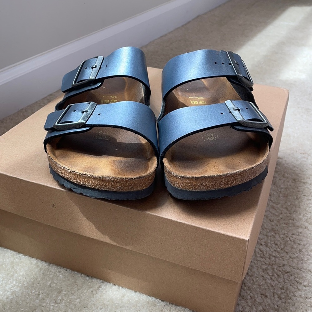 Women’s Metallic Blue Birkenstocks